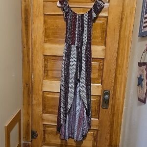 Ambiance White and Brown Boho Off-Shoulder Sundress with built in  Shorts M